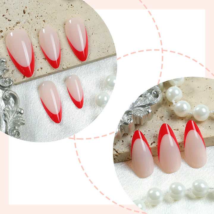 Dekoratives Press-On Nagelkunstset mit elegantem roten und weißen Design Karnz