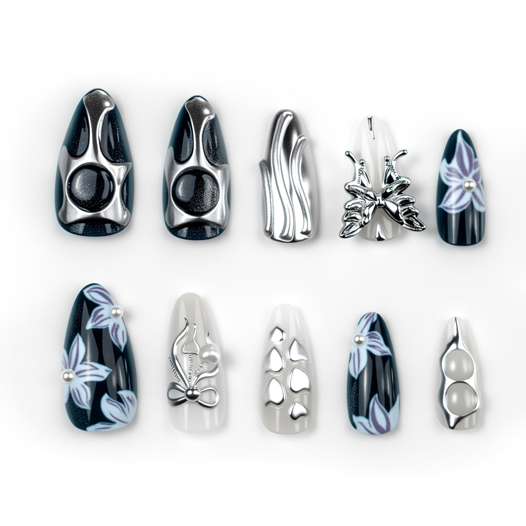 Geometrisches Metall Press-On Nagelkunst Set Karnz
