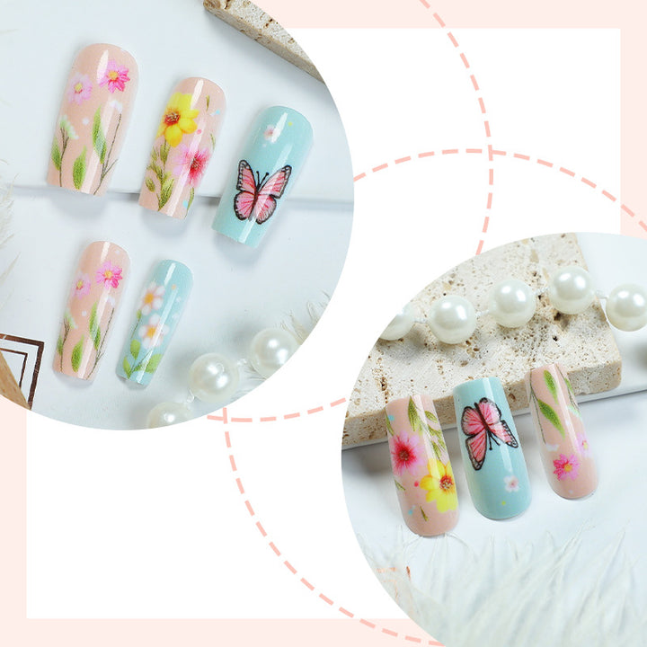 Dekoratives Press-On Nagelkunst Set mit Blumen- und Schmetterlingsdesigns Karnz