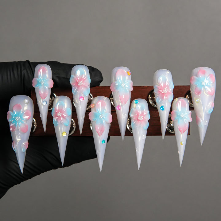 Dekorative Blumige Stiletto Press-On Nägel
