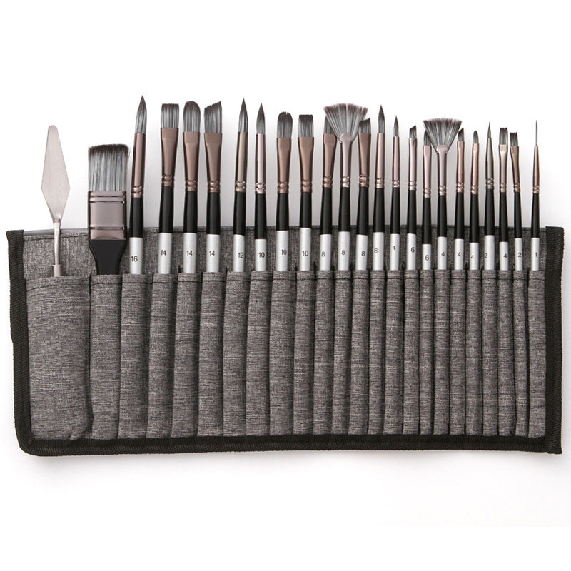 Pinselset 24-teilig mit Rollmappe und Malmesser | Karnz
