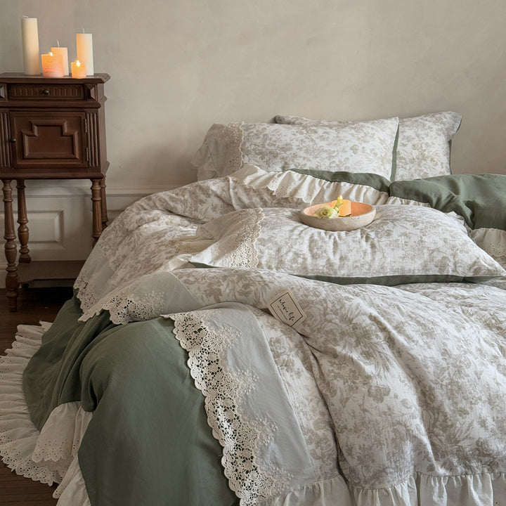 Bettwäsche-Garnitur im Vintage-Spitzen- und Volant-Design