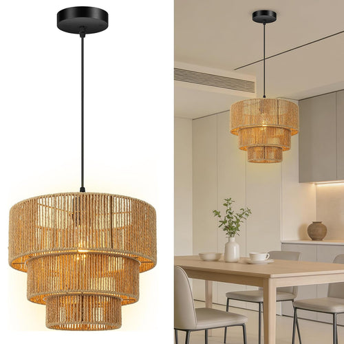 Elegante Hängeleuchte mit Rattan-Details Karnz
