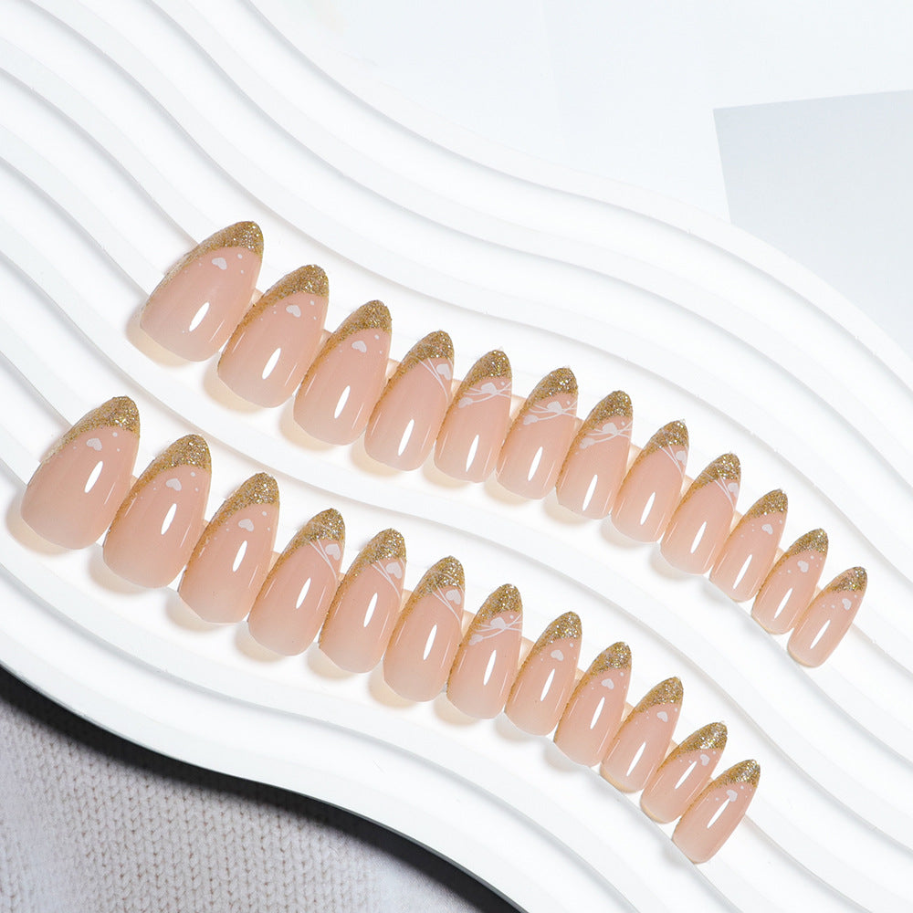Glitzer-Akzent Mandel-Form Druck-Nagelset Karnz
