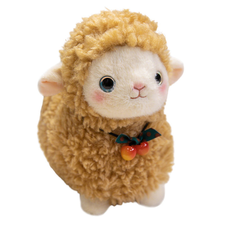 Lockiges Plüsch-Lamm-Kuschelspielzeug mit besticktem Gesicht und dekorativem Schleifenanhänger Karnz
