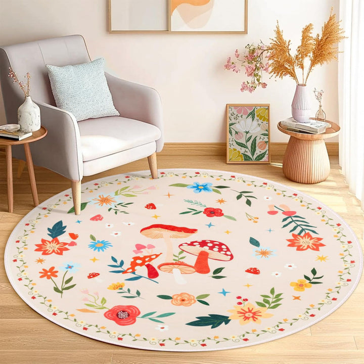 Blumenmotiv runder Teppich