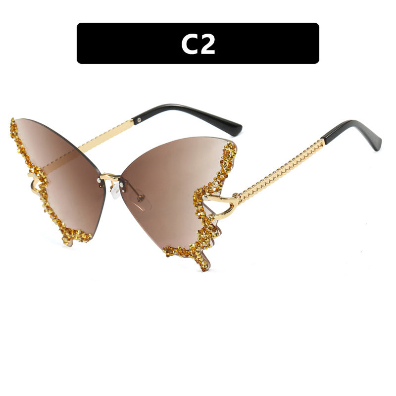 Damen große Cat-Eye Sonnenbrille mit funkelndem Strassbesatz und elegantem Rahmen Karnz