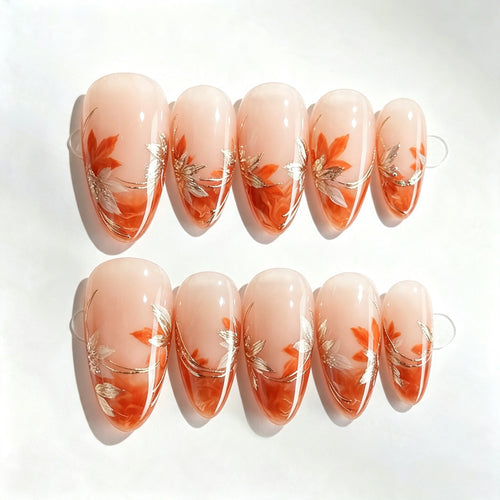 Florale inspirierte Luxus Press-On-Nagelset Karnz