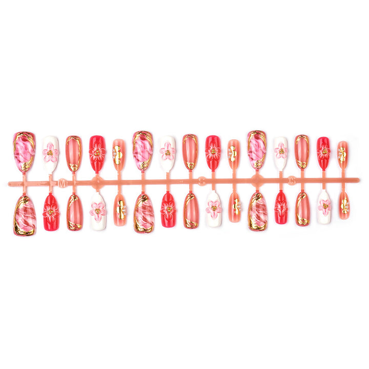Elegantes Blumen- und Metallic-Press-On-Nagelkunst-Set Karnz