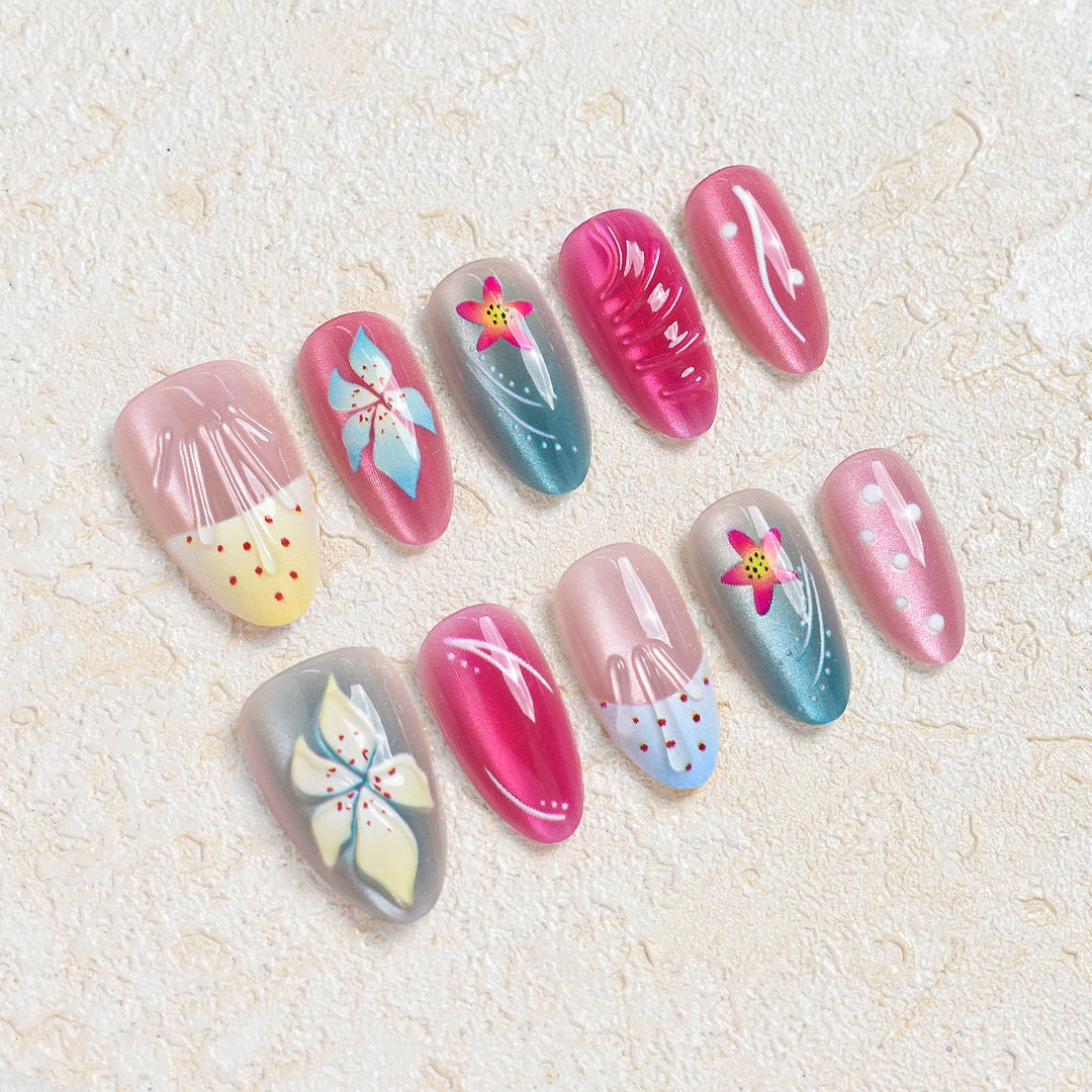 Künstlerisches Blumendesign Press-On Nagelset Karnz