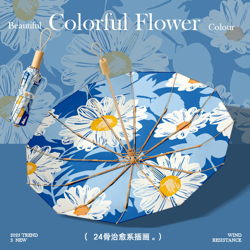 Damen stilvoller und leichter Faltregenschirm mit elegantem Blumenmuster Karnz