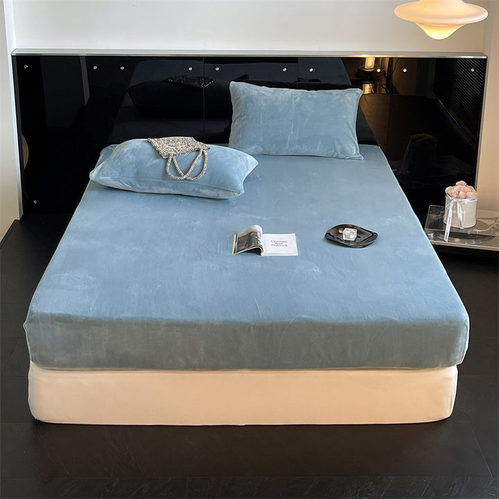 Samtvelours-Spannbettlaken mit extra tiefem Bund und elastischem Rundumgummi