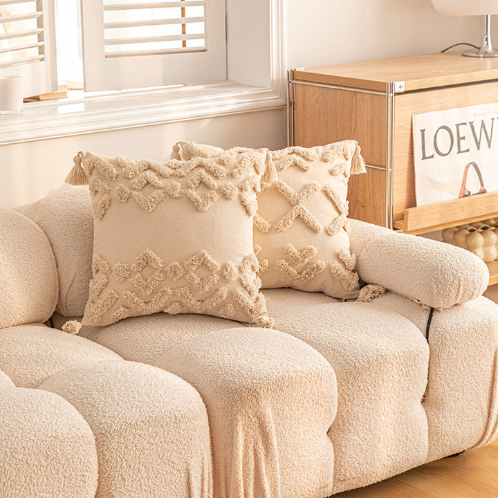 Texturiertes Tufted Boho Shag Akzent-Wurfkissen mit Quasten-Ecken und abnehmbarem Bezug