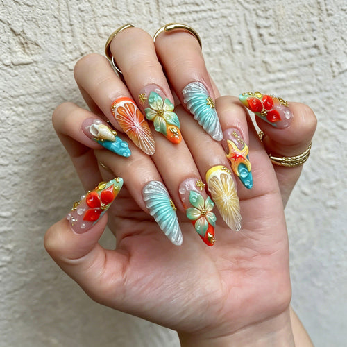 Dekorative 3D Blumen Press-On Nagelkunst