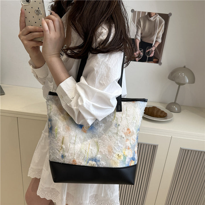 Künstlerische floral gestickte Tote-Bag Karnz