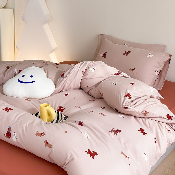 Kinder-Bettwäsche-Garnitur mit verspieltem Tier- und Smile-Print