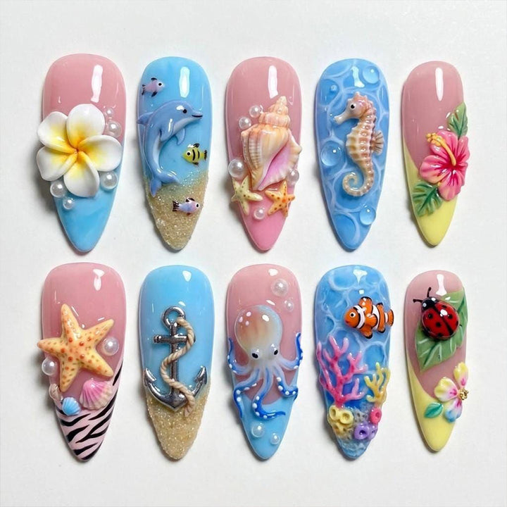 Ocean-Inspirierte 3D-Nagelkunst-Set Karnz