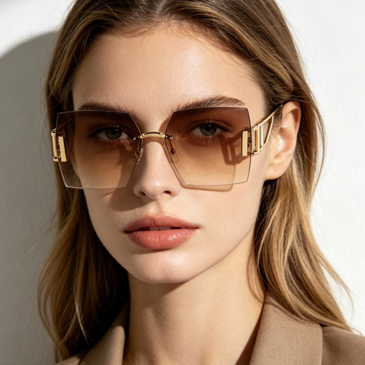 Damen quadratische Sonnenbrille mit luxuriösem Metallrahmen Karnz