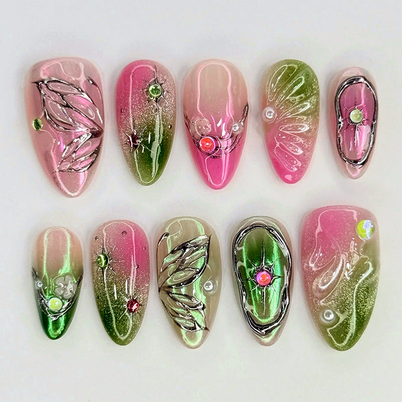 Dekoratives Press-On Nagelkunst-Set mit botanischen Designs Karnz