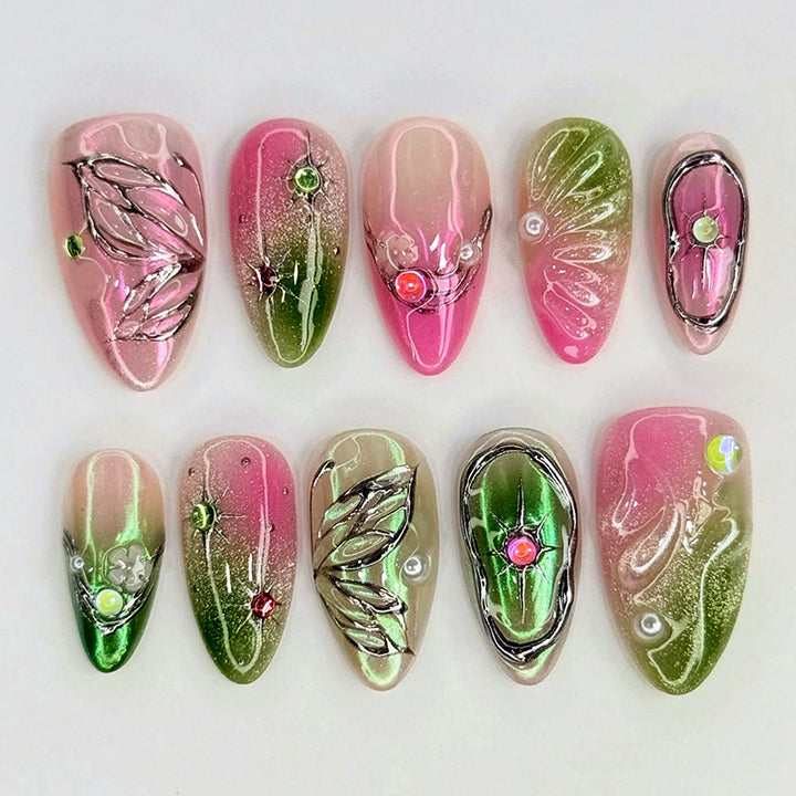 Dekoratives Press-On Nagelkunst-Set mit botanischen Designs Karnz