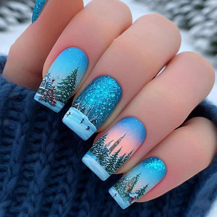 Kunstnägel mit Festlichem Winterlandschaftsdesign Karnz