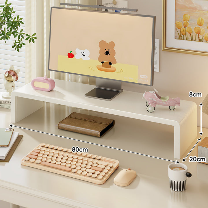 Breite Massivholz Gebogener Desktop Monitorständer mit Unterregalablage