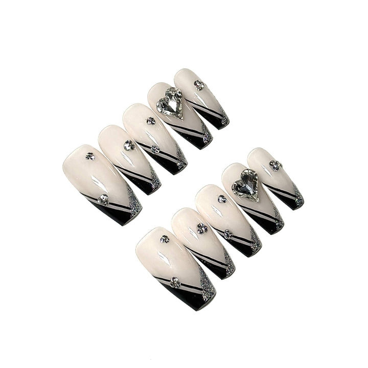 Glamourös Press-On Nagelkunst Set mit Strass und geometrischem Design