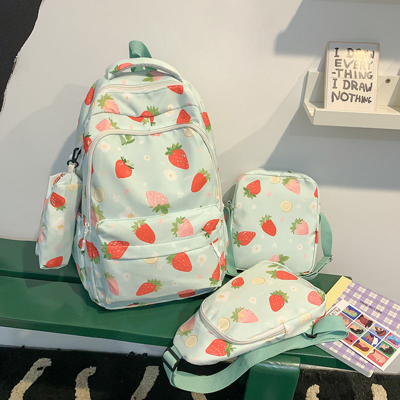 Stylische Erdbeerprint-Rucksack-Set