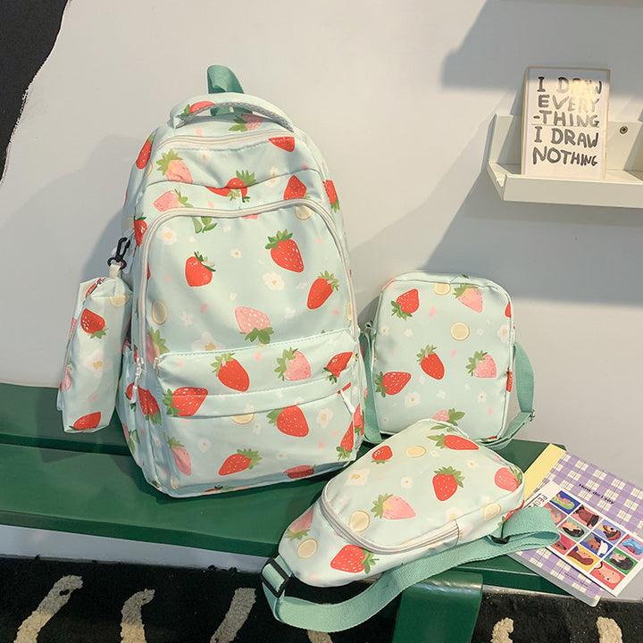 Stylische Erdbeerprint-Rucksack-Set