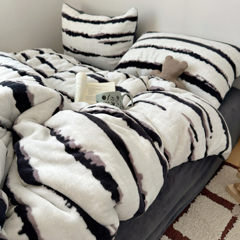 Premium Weiche Gestreifte Fleece Bettwäsche Set