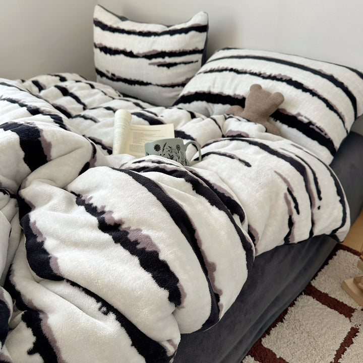 Premium Weiche Gestreifte Fleece Bettwäsche Set