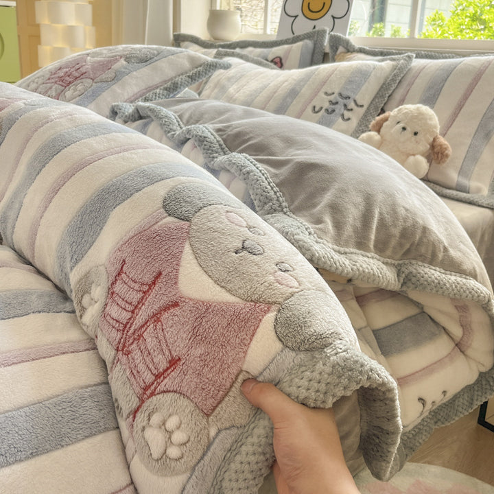 Cartoon Tier Plüsch Comforter Set