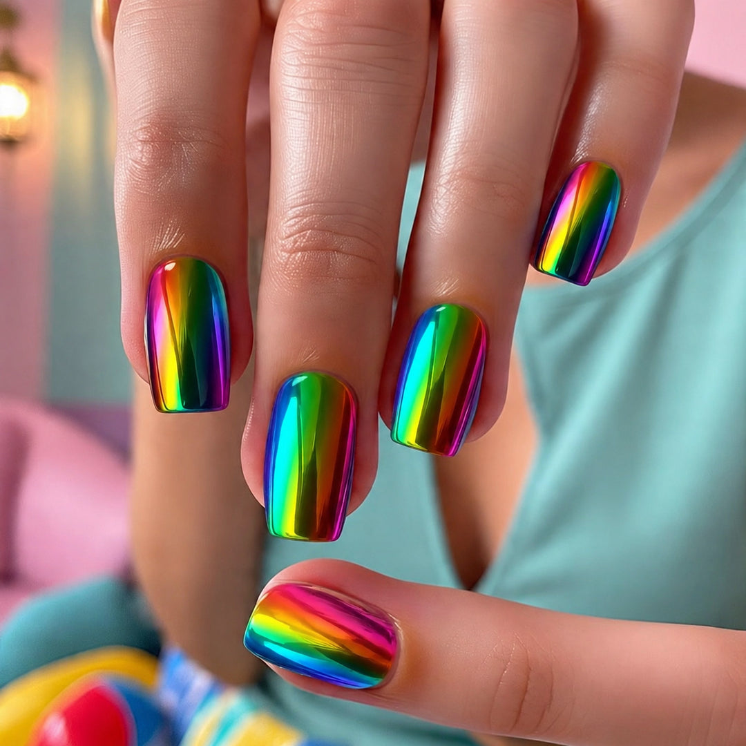 Bunte Kunstnägel im Regenbogen Design Karnz