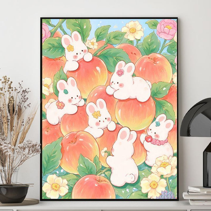 Niedliche Kaninchen-Themen-Illustration Leinwand Kunst Karnz