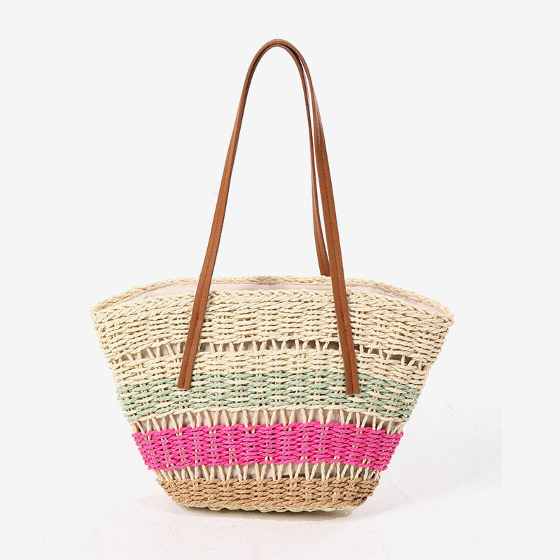 Damen Handgeknüpfte Strandtasche mit eleganten Ledergriffen Karnz