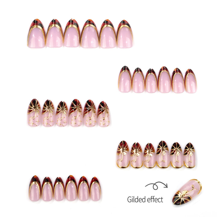 Elegantes Press-On-Nagelset mit hochwertigen Goldakzenten