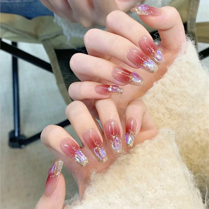 Dekoratives Acryl Press-On Nagelset mit Glitter und Ombre-Finish Karnz