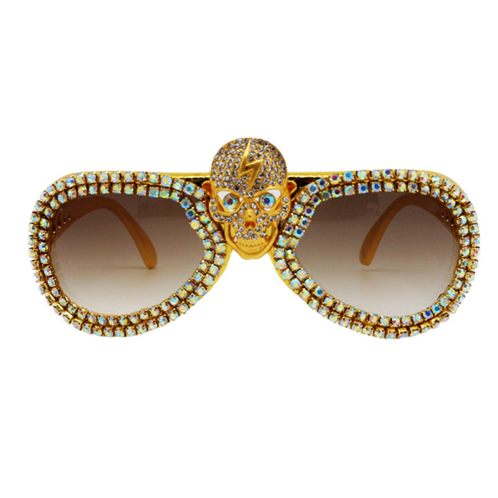 Damen Statement-Sonnenbrille mit außergewöhnlichem Totenkopf-Design und funkelndem Strassrahmen Karnz