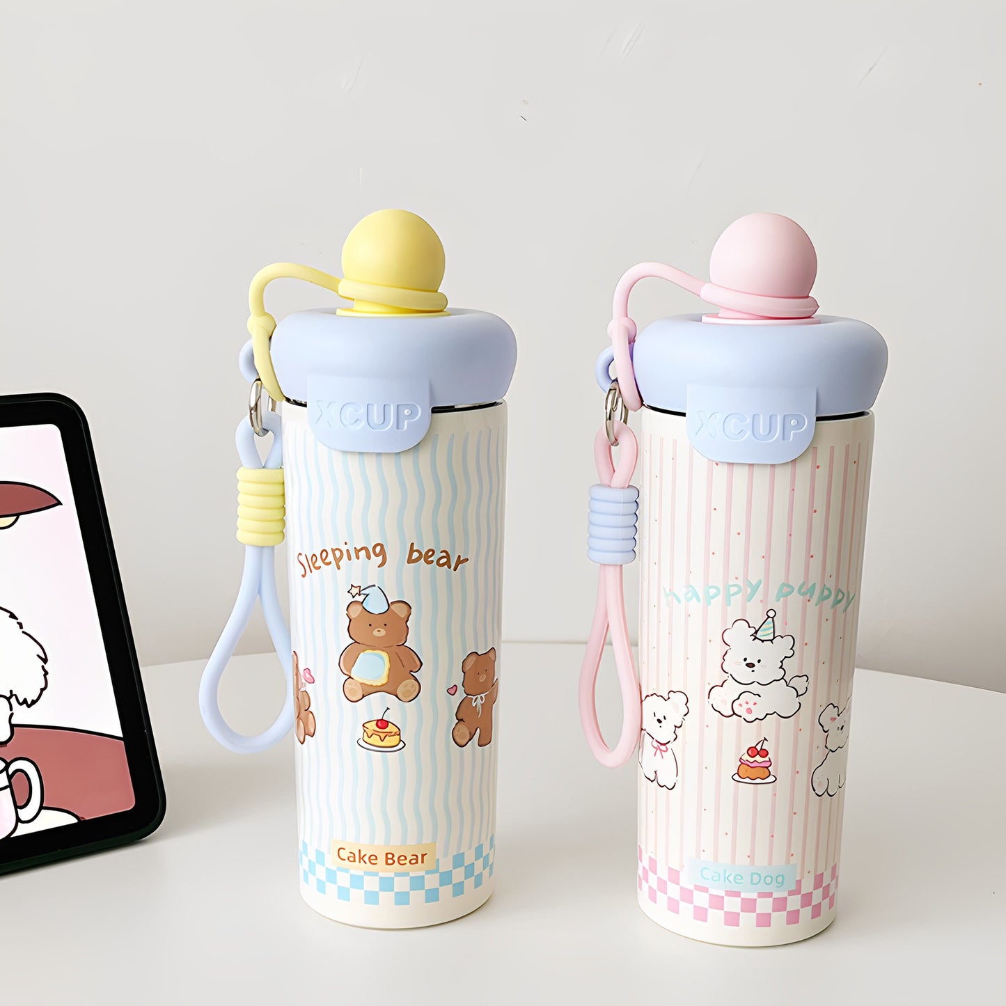 Damen Freizeit-Trinkflasche mit niedlichem Katzenmotiv Karnz