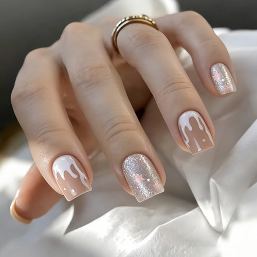 Glitzernde Kunstnägel mit kreativem Tropfen-Design Karnz
