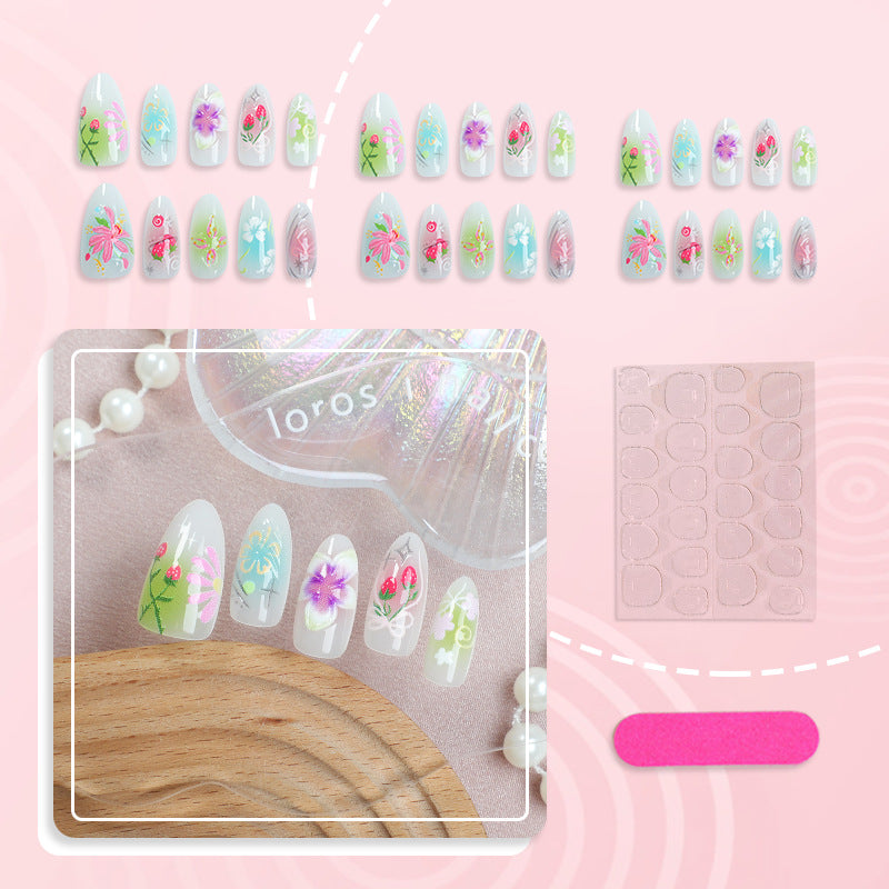Künstlerisches Press-On-Nagelkunst-Set mit floralen Verzierungen