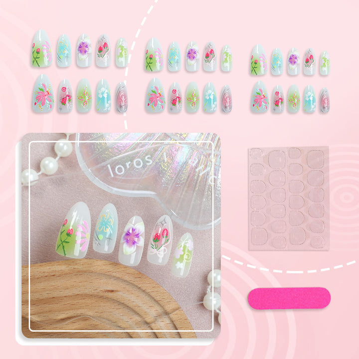 Künstlerisches Press-On-Nagelkunst-Set mit floralen Verzierungen
