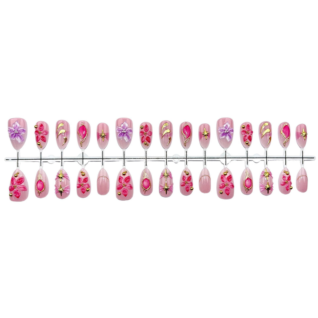 Künstlerisches, floral verziertes Press-On-Nagelset 1790745419