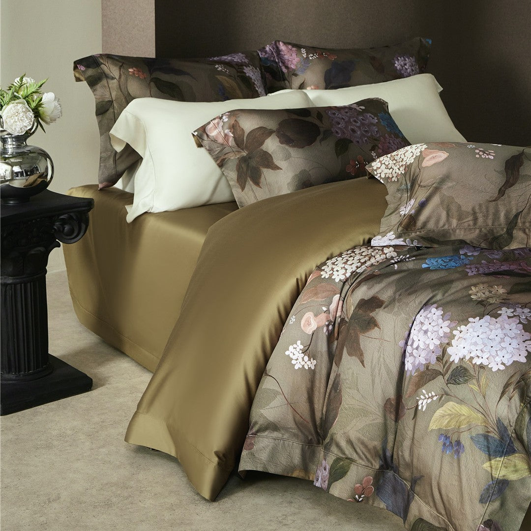 Botanisches Satin-Jacquard Luxus Bettbezug-Set mit satinierter Rückseite & Euro Kopfkissenbezügen