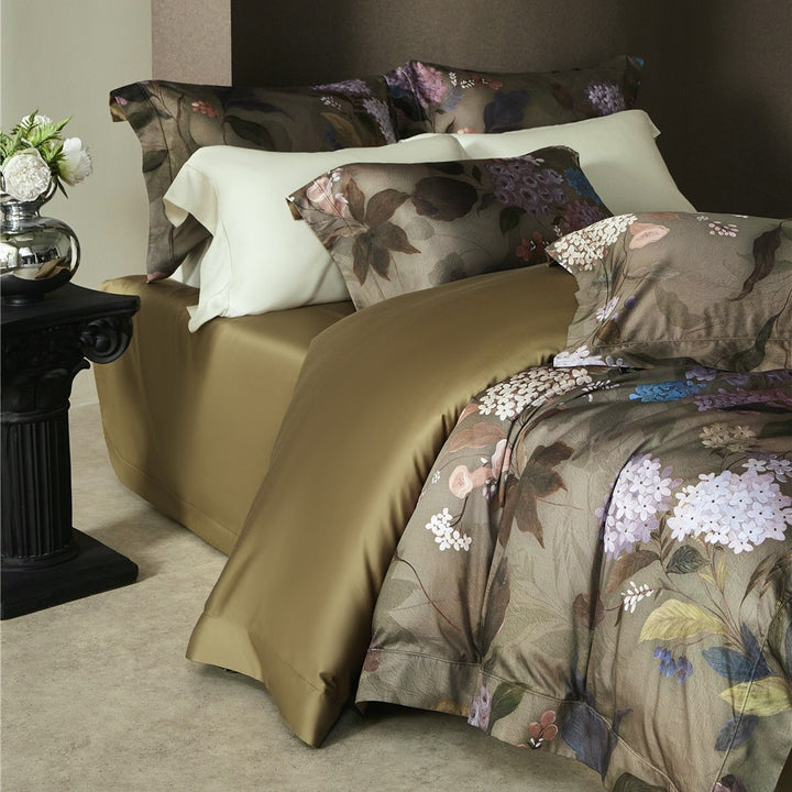 Botanisches Satin-Jacquard Luxus Bettbezug-Set mit satinierter Rückseite & Euro Kopfkissenbezügen