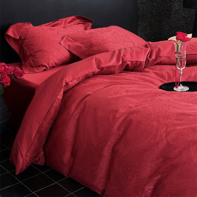 Jacquard-Bettwäsche-Garnitur aus Baumwollsatin mit dezentem Blumenrelief und Hotelverschluss Karnz