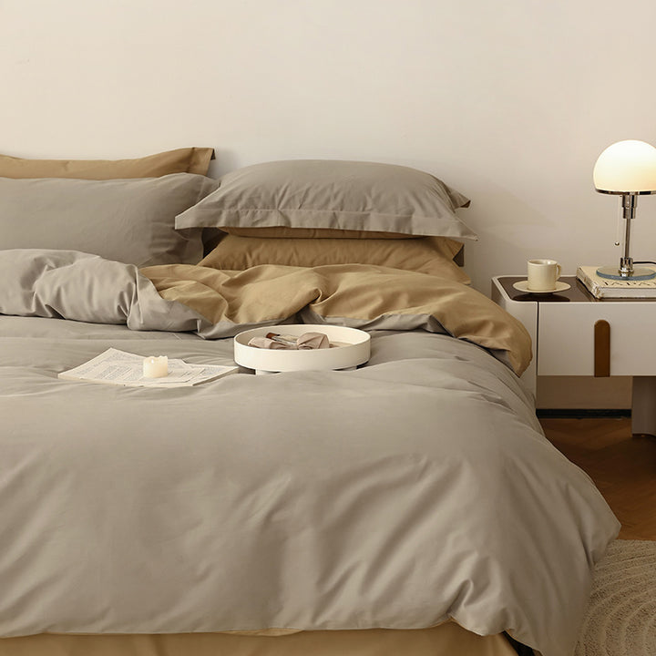 Wendbares Baumwoll-Satin-Bettbezug-Set mit Hotelverschluss und kontrastierter Kantenverarbeitung