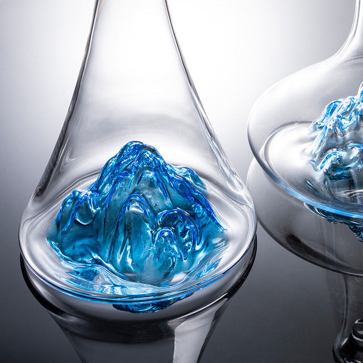 Kristallglas Blau Stiel Burgunder Weinglas Mit Blauem Berg Weinkaraffen Sets | Karnz