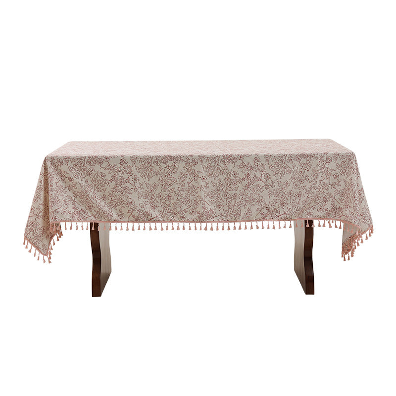 Tischdecke aus Baumwollmischgewebe mit floraler Jacquard-Optik und Quasten-Borte Karnz
