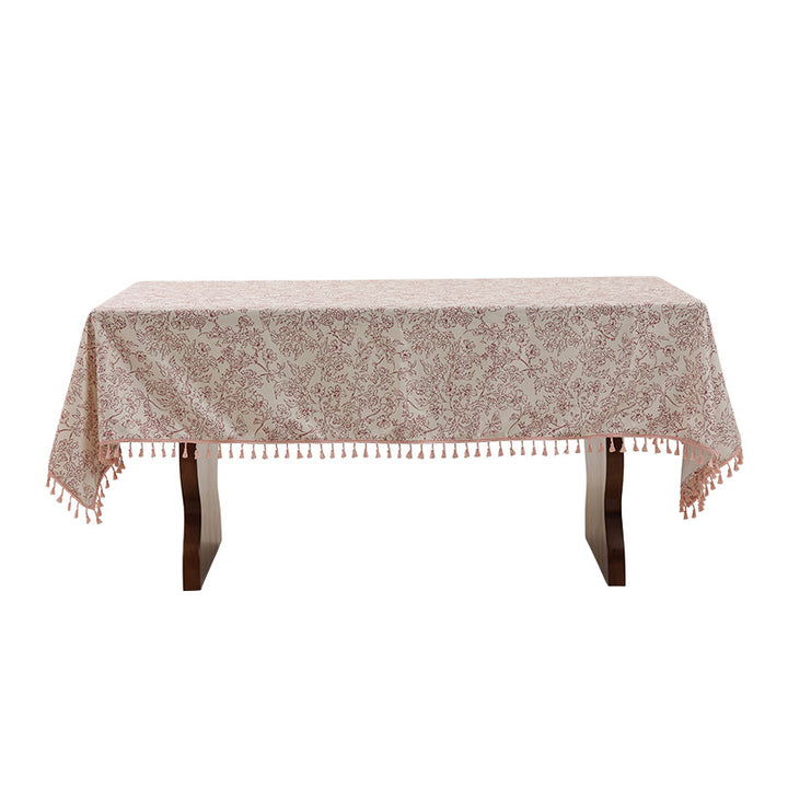 Tischdecke aus Baumwollmischgewebe mit floraler Jacquard-Optik und Quasten-Borte Karnz